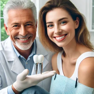 happy patient with dental implant
